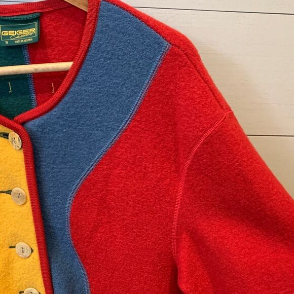 Geiger boiled wool abstract color block button down jacket size 36 Austria - Picture 10 of 15
